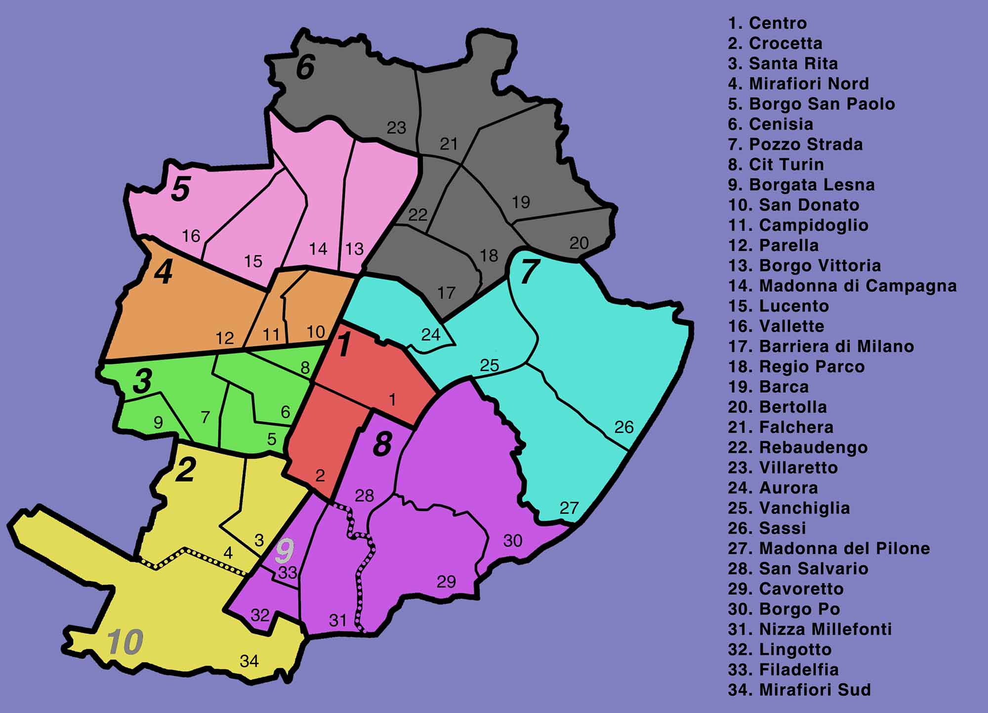 Турин карта всех районов города