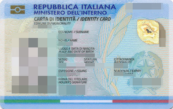 Образец carta d'identità выданный в Пьемонте